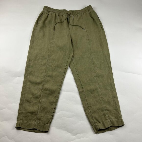 Athleta Pants - Athleta Olive Linen Retreat High Rise Pull On Ankle Pant L